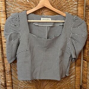 Pants Store Cropped Puff Sleeve Houndstooth Top - Size Large